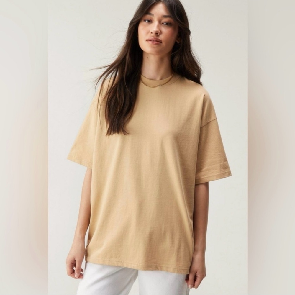 Nasty Gal Relaxed Fit Crew Neck Tee in Beige
